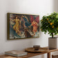 The Storm Spirits, 1900 by Evelyn De Morgan, presented in a gold floater framed canvas featuring multiple figures swirling through sky representing storm forces in motion, displayed above a hallway console table.