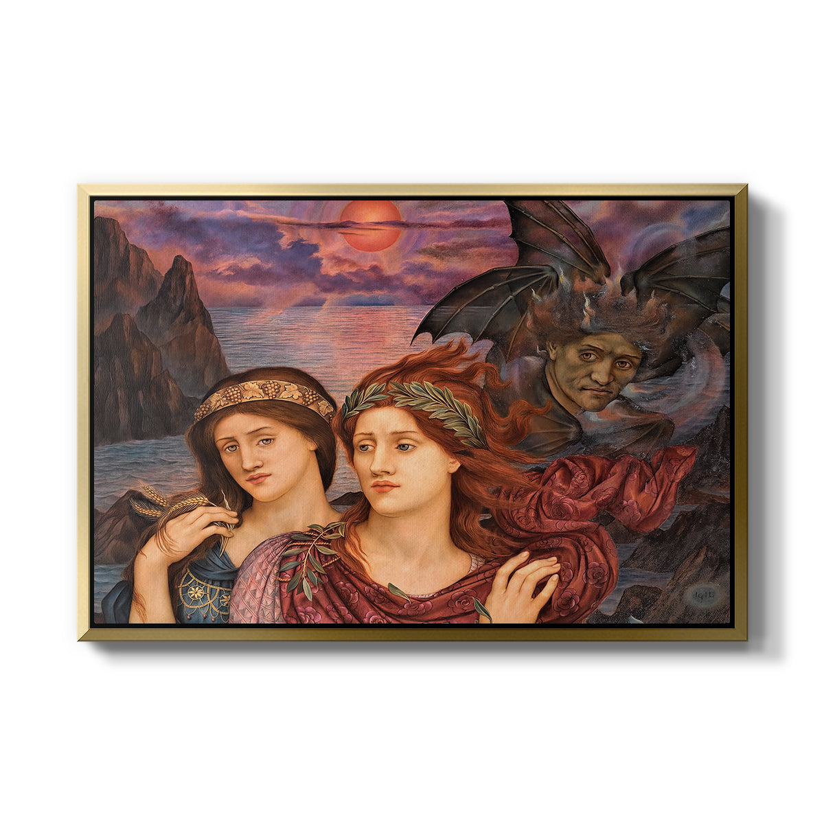 The Vision, 1914 by Evelyn De Morgan in a gold floater framed canvas wall art display.
