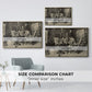Size comparison chart for gold floater framed canvas featuring The Chess Players, 1858 by Ernest Meissonier.