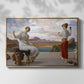 Front view of Winding the Skein, c. 1878 by Frederic Leighton in a gold floater framed canvas.