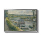 Wash-House Boat at Bas-Meudon, c. 1874 by Pierre-Auguste Renoir in a silver floater framed canvas wall art display.