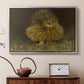 Silver floater framed canvas featuring a bird of prey resting on tree branch with textured feathers, displayed above a cabinet in a soft-toned living room.