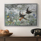 Common Swifts, 1886 by Bruno Liljefors in a silver floater framed canvas displayed above a console table in a hallway, featuring an impressionist wildlife scene capturing birds in motion.