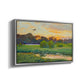 Angled view of Flying Duck at Sunset, 1924 by Bruno Liljefors in a silver floater framed canvas.