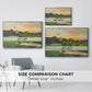Size comparison chart for silver floater framed canvas featuring Flying Duck at Sunset, 1924 by Bruno Liljefors.
