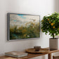Wild Ducks (Grasänder), 1890 by Bruno Liljefors, presented in a silver floater framed canvas featuring ducks moving through grassy wetland near water's edge, displayed above a hallway console table.