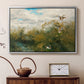 Silver floater framed canvas featuring a group of ducks foraging in natural marsh setting, displayed above a cabinet in a soft-toned living room.