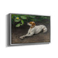 Angled view of Portrait of a Dog, 1891 by Bruno Liljefors in a silver floater framed canvas.