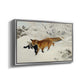 Angled view of Fox in Snow Landscape, 1900 by Bruno Liljefors in a silver floater framed canvas.