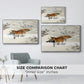 Size comparison chart for silver floater framed canvas featuring Fox in Snow Landscape, 1900 by Bruno Liljefors.