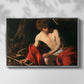 Front view of Saint John the Baptist in the Wilderness, c. 1603-1604 by Caravaggio in a silver floater framed canvas.