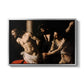 The Flagellation of Christ at the Column (Rouen Version), 1606 by Caravaggio in a silver floater framed canvas wall art display.