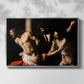 Front view of The Flagellation of Christ at the Column (Rouen Version), 1606 by Caravaggio in a silver floater framed canvas.