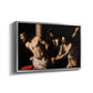 Angled view of The Flagellation of Christ at the Column (Rouen Version), 1606 by Caravaggio in a silver floater framed canvas.