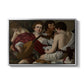 The Musicians, c. 1595 by Caravaggio in a silver floater framed canvas wall art display.