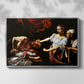 Front view of Judith Beheading Holofernes, c. 1599 by Caravaggio in a silver floater framed canvas.
