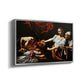 Angled view of Judith Beheading Holofernes, c. 1599 by Caravaggio in a silver floater framed canvas.