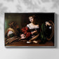 Front view of Martha and Mary Magdalene, c. 1598 by Caravaggio in a silver floater framed canvas.