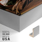 Close-up of the silver floater frame corner and gallery wrapped canvas construction.