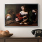Martha and Mary Magdalene, c. 1598 by Caravaggio in a silver floater framed canvas displayed above a console table in a hallway, featuring a religious interior scene with figures engaged in thoughtful dialogue.