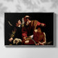 Front view of The Sacrifice of Isaac (Uffizi Version), c. 1603 by Caravaggio in a silver floater framed canvas.