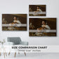 Size comparison chart for silver floater framed canvas featuring The Lute Player (Hermitage Version), c. 1596 by Caravaggio.