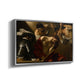 Angled view of The Crowning with Thorns (Vienna Version), c. 1602-1604 by Caravaggio in a silver floater framed canvas.