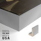 Close-up of the silver floater frame corner and gallery wrapped canvas construction.