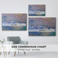 Size comparison chart for silver floater framed canvas featuring Charing Cross Bridge, 1903 by Claude Monet.