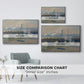 Size comparison chart for silver floater framed canvas featuring Waterloo Bridge, Gray Day, 1903 by Claude Monet.