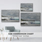 Size comparison chart for silver floater framed canvas featuring The Beach at Sainte-Adresse, 1867 by Claude Monet.