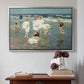 Silver floater framed canvas featuring A Holiday, c. 1915 by Edward Henry Potthast above an entryway table in a minimalist foyer.