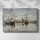 Front view of Ships Riding on the Seine at Rouen, 1872 by Claude Monet in a silver floater framed canvas.