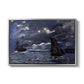 A Seascape, Shipping by Moonlight, 1864 by Claude Monet in a silver floater framed canvas wall art display.