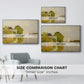 Size comparison chart for silver floater framed canvas featuring Houses on the Achterzaan, 1871 by Claude Monet.
