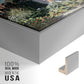 Close-up of the silver floater frame corner and gallery wrapped canvas construction.