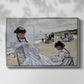 Front view of On the Beach at Trouville, 1870 by Claude Monet in a silver floater framed canvas.