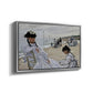 Angled view of On the Beach at Trouville, 1870 by Claude Monet in a silver floater framed canvas.