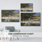 Size comparison chart for silver floater framed canvas featuring On the Bank of the Seine, Bennecourt, 1868 by Claude Monet.