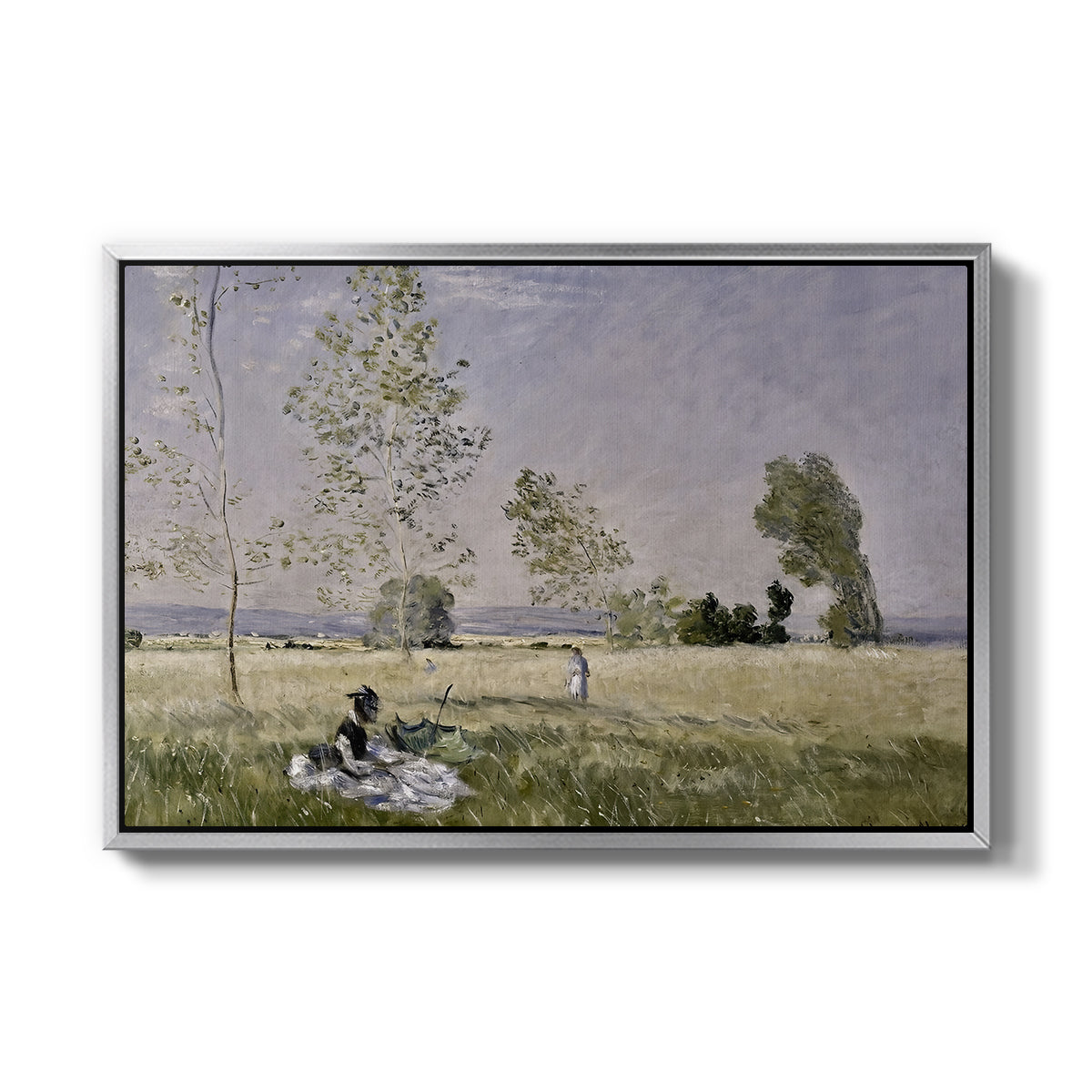 Summer (L'ete), 1874 by Claude Monet in a silver floater framed canvas wall art display.