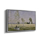 Angled view of Summer (L'ete), 1874 by Claude Monet in a silver floater framed canvas.