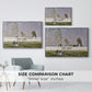Size comparison chart for silver floater framed canvas featuring Summer (L'ete), 1874 by Claude Monet.