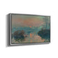 Angled view of Sunset on the Seine at Lavacourt, Winter Effect, 1880 by Claude Monet in a silver floater framed canvas.