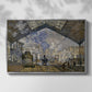 Front view of The Gare Saint-Lazare, 1877 by Claude Monet in a silver floater framed canvas.