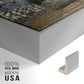 Close-up of the silver floater frame corner and gallery wrapped canvas construction.