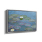 Angled view of Water Lilies (Nymphéas), 1897-1899 by Claude Monet in a silver floater framed canvas.