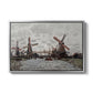 Windmills near Zaandam, 1871 by Claude Monet in a silver floater framed canvas wall art display.