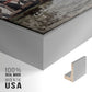 Close-up of the silver floater frame corner and gallery wrapped canvas construction.