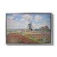 Tulip Fields with the Rijnsburg Windmill, 1886 by Claude Monet in a silver floater framed canvas wall art display.
