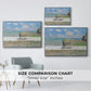 Size comparison chart for silver floater framed canvas featuring The Cliff Walk at Pourville, 1882 by Claude Monet.